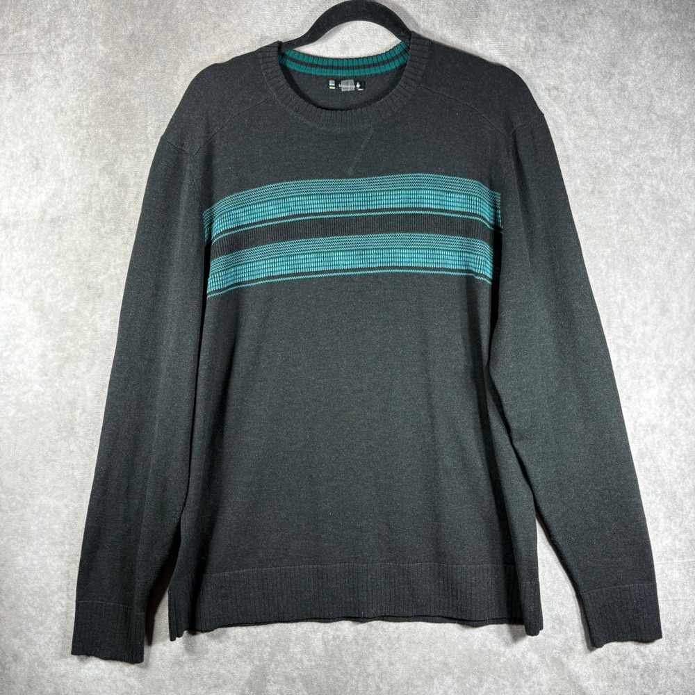 Smartwool Sweater Mens L Gray Merino Wool Crewneck Striped Outdoor Hiking Casual
